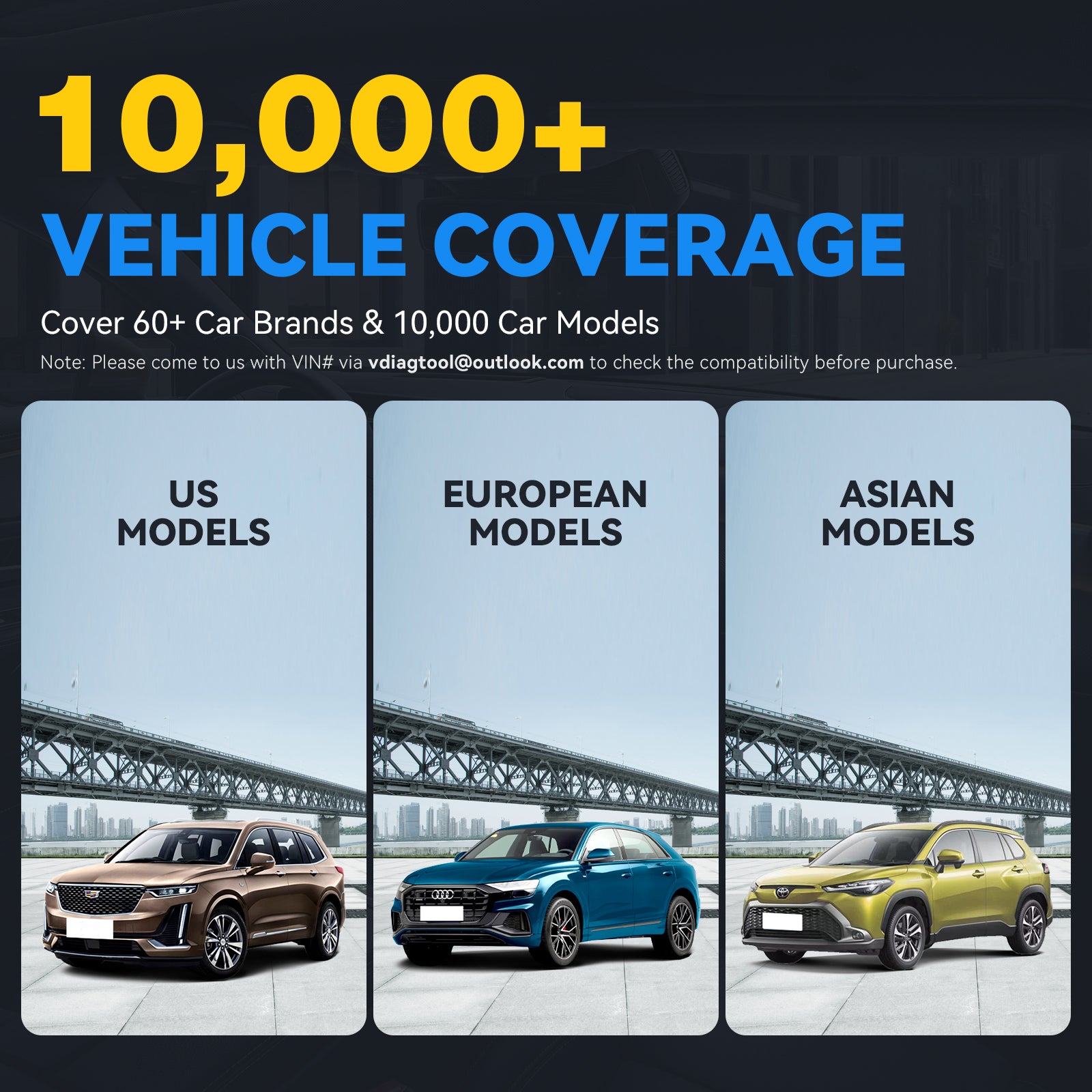 10000+ vehicle coverage cover 60+ car brands & 10000 car models